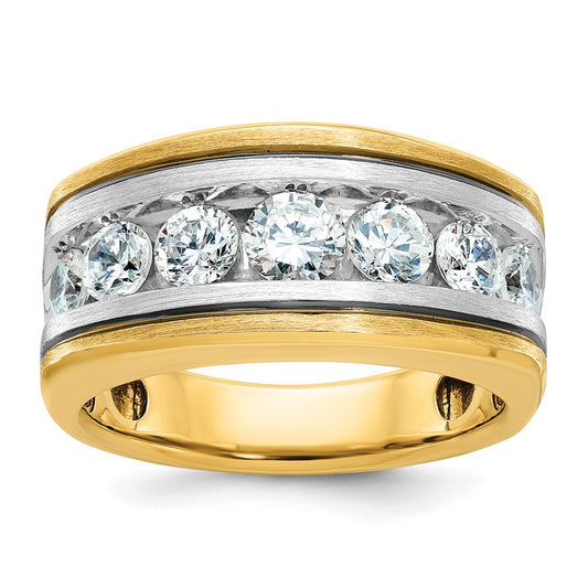 14ktt IBGoodman Men's Polished Satin Grooved 7-Stone Ring Mtg