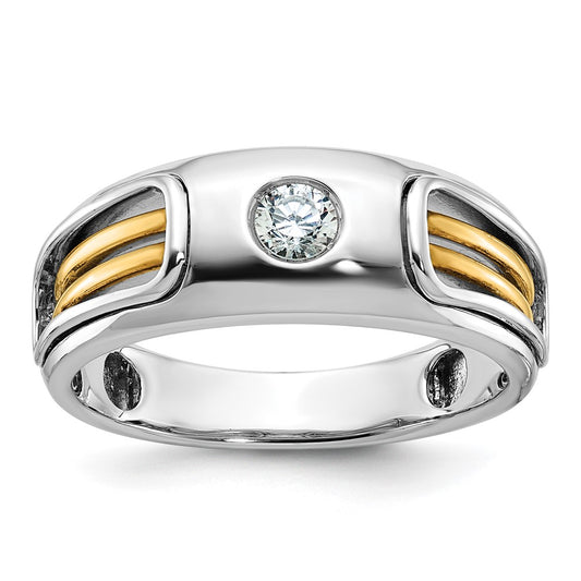 14k Two-tone IBGoodman Men's Polished and Cut-Out Diamond Ring