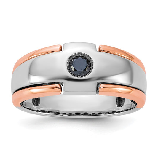 14k Two-tone White/Rose Gold IBGoodman Men's Black Diamond Complete Ring