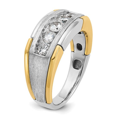 IBGoodman 14k Two-tone Men's Polished Satin and Grooved 5-Stone 1 Carat AA Quality Diamond Ring