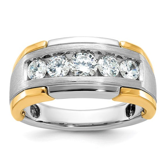 IBGoodman 14k Two-tone Men's Polished Satin and Grooved 5-Stone 1 Carat AA Quality Diamond Ring