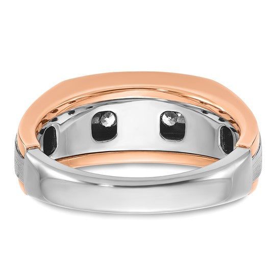 IBGoodman 14k White and Rose Gold Men's Polished Satin and Grooved 5-Stone 1/2 Carat AA Quality Diamond Ring