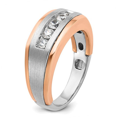 IBGoodman 14k White and Rose Gold Men's Polished Satin and Grooved 5-Stone 1/2 Carat AA Quality Diamond Ring