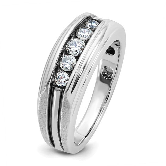 IBGoodman 14k White Gold with Black Rhodium Men's Polished Satin and Grooved 5-Stone 1/2 Carat AA Quality Diamond Ring