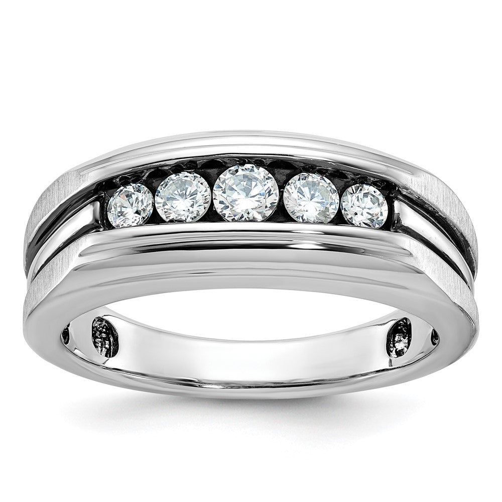 14kw w/ Blk RH IBGoodman Men's Polish/Satin/Grooved 5-Stone Dia Ring