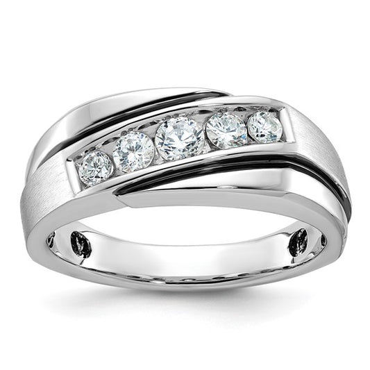 IBGoodman 10k White Gold with Black Rhodium Men's Polished Satin and Grooved 1/2 Carat A Quality Diamond Ring