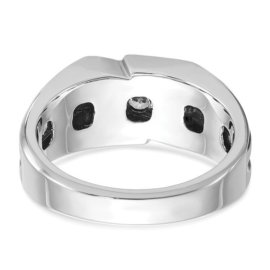 IBGoodman 14k White Gold with Black Rhodium Men's Polished Satin and Grooved 3-Stone 1/2 Carat AA Quality Diamond Ring