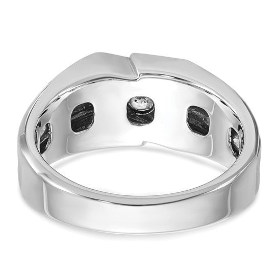 IBGoodman 14k White Gold with Black Rhodium Men's Polished Satin and Grooved Solitaire 1/5 Carat AA Quality Diamond Ring