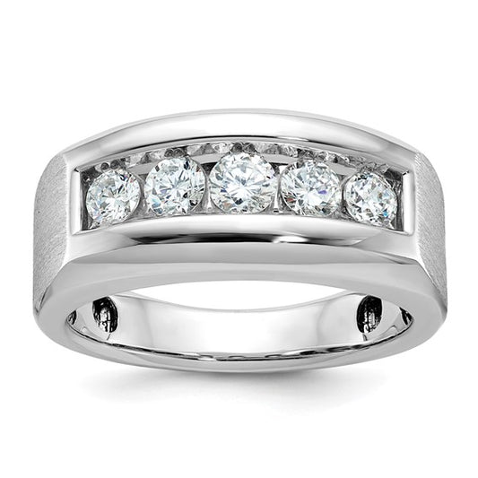 IBGoodman 14k White Gold Men's Polished and Satin 5-Stone 1 Carat AA Quality Diamond Ring