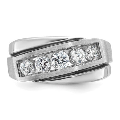 IBGoodman 14k White Gold with Black Rhodium Men's Polished Satin and Grooved 1 Carat AA Quality Diamond Ring