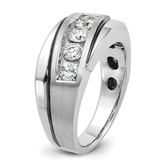 IBGoodman 14k White Gold with Black Rhodium Men's Polished Satin and Grooved 1 Carat AA Quality Diamond Ring