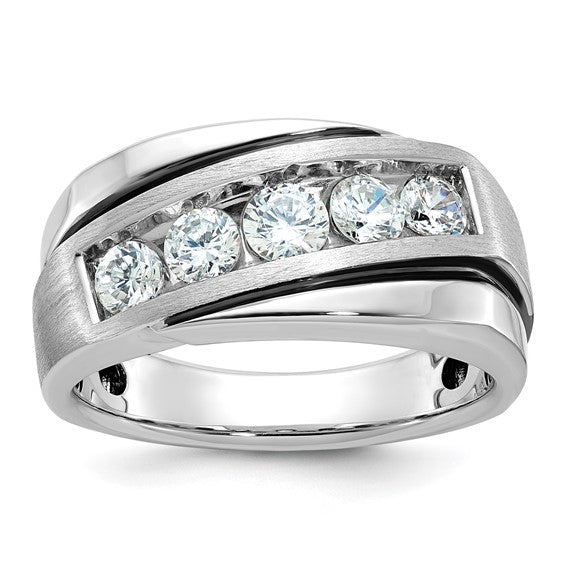 IBGoodman 14k White Gold with Black Rhodium Men's Polished Satin and Grooved 1 Carat AA Quality Diamond Ring