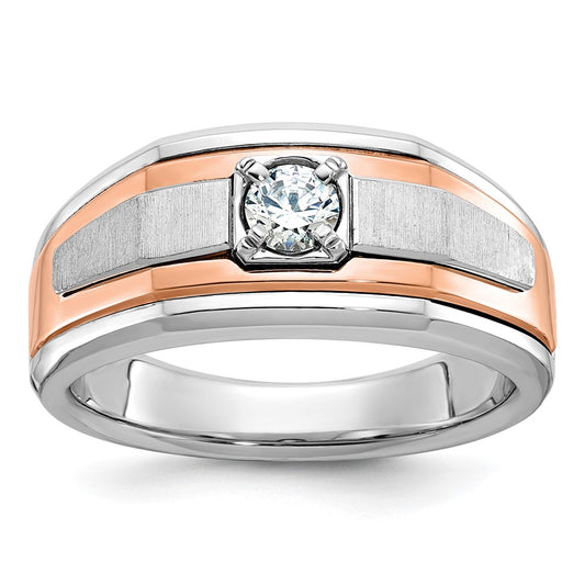 14k Two-tone White/Rose Gold IBGoodman Men's Satin Diamond Complete Ring