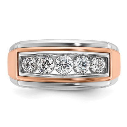IBGoodman 14k White and Rose Gold Men's Polished and Grooved 5-Stone 1 Carat AA Quality Diamond Ring
