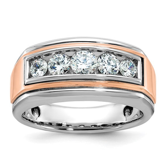 IBGoodman 14k White and Rose Gold Men's Polished and Grooved 5-Stone 1 Carat AA Quality Diamond Ring