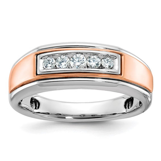 IBGoodman 14k White and Rose Gold Men's Polished 5-Stone 1/4 Carat AA Quality Diamond Ring