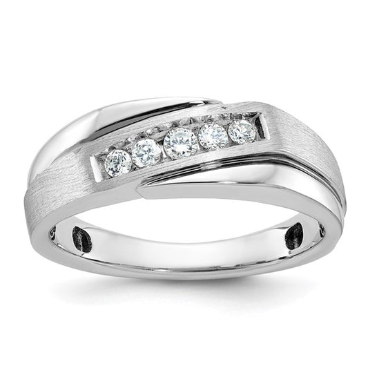 IBGoodman 14k White Gold with Black Rhodium Men's Polished Satin and Grooved 1/4 Carat AA Quality Diamond Ring