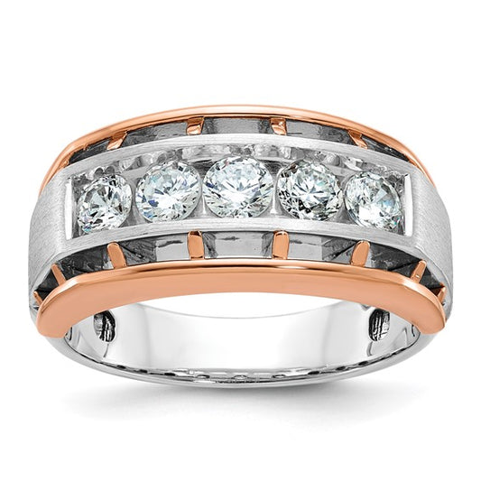 IBGoodman 14k White and Rose Gold Men's Polished Satin and Cut-Out 5-Stone 1 Carat A Quality Diamond Ring