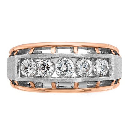 IBGoodman 14k White and Rose Gold Men's Polished Satin and Cut-Out 5-Stone 1 Carat AA Quality Diamond Ring