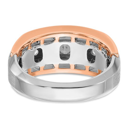 IBGoodman 14k White and Rose Gold Men's Polished Satin and Cut-Out 5-Stone 1 Carat AA Quality Diamond Ring
