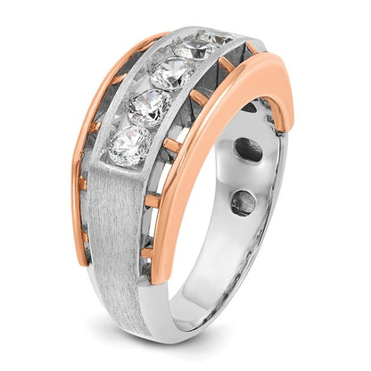 IBGoodman 14k White and Rose Gold Men's Polished Satin and Cut-Out 5-Stone 1 Carat AA Quality Diamond Ring