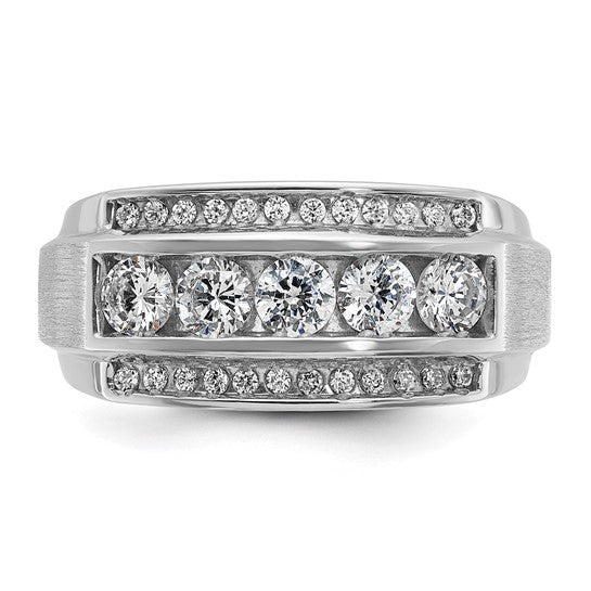 IBGoodman 14k White Gold Men's Polished and Satin 3-Row 1 1/4 Carat AA Quality Diamond Ring