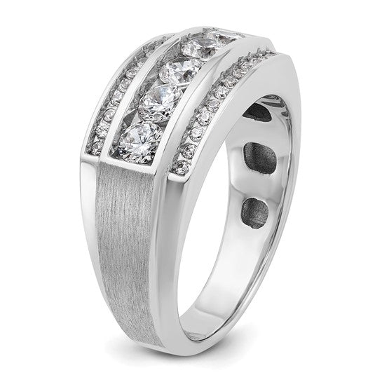 IBGoodman 14k White Gold Men's Polished and Satin 3-Row 1 1/4 Carat AA Quality Diamond Ring