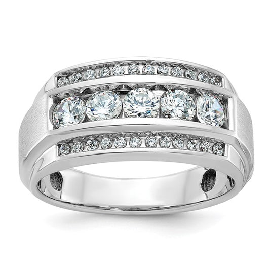 IBGoodman 14k White Gold Men's Polished and Satin 3-Row 1 1/4 Carat Lab Grown Diamond Ring