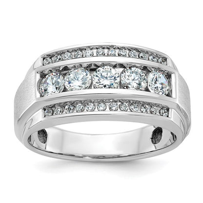 IBGoodman 14k White Gold Men's Polished and Satin 3-Row 1 1/4 Carat AA Quality Diamond Ring