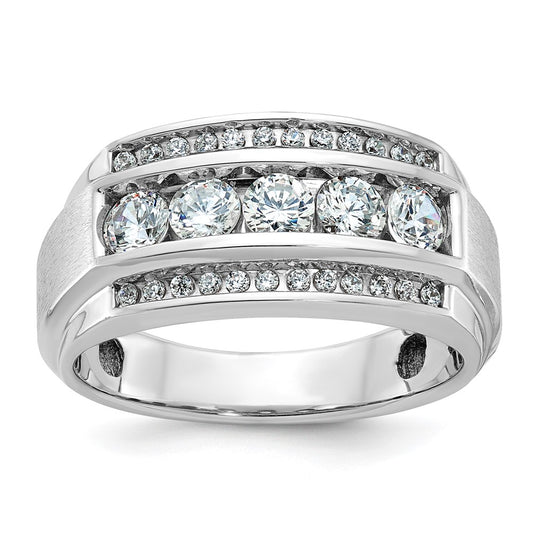14k White Gold IBGoodman Men's Polished & Satin 3-Row Ring Mounting