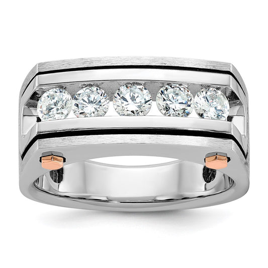 14kwr w/ Blk RH IBGoodman Men's Satin & Grooved 5-Stone Dia Ring