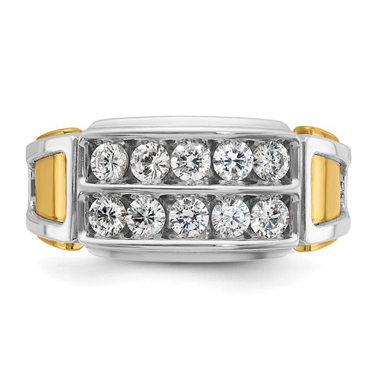 IBGoodman 14k Two-tone Men's Polished and Cut-Out 2-Row 1 Carat AA Quality Diamond Ring