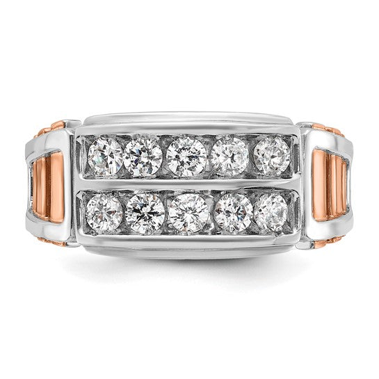 IBGoodman 14k White and Rose Gold Men's Polished and Cut-Out 2-Row 1 Carat AA Quality Diamond Ring