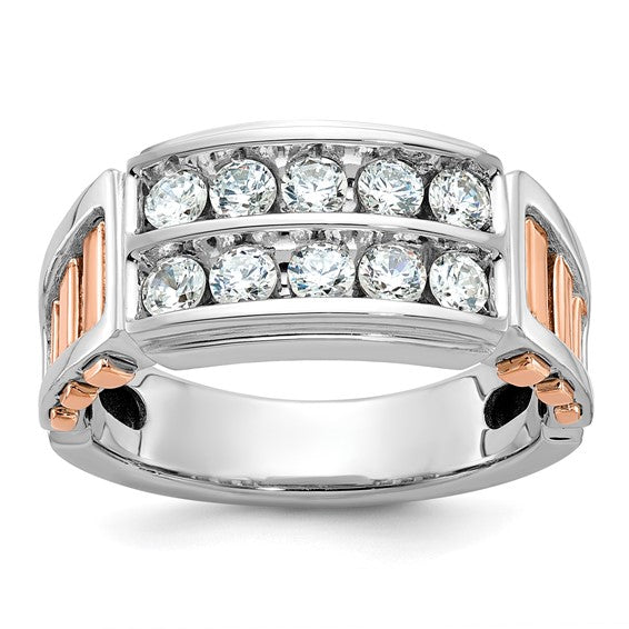 IBGoodman 14k White and Rose Gold Men's Polished and Cut-Out 2-Row 1 Carat AA Quality Diamond Ring