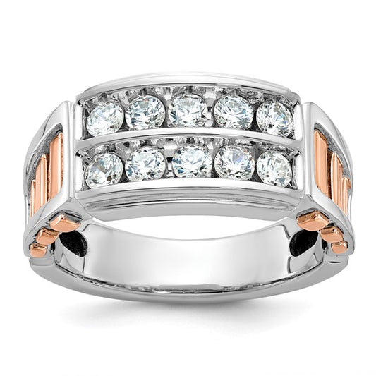 IBGoodman 14k White and Rose Gold Men's Polished and Cut-Out 2-Row 1 Carat Lab Grown Diamond Ring