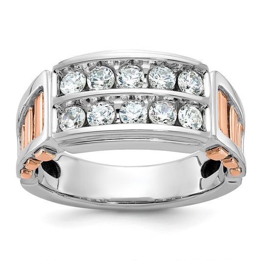 14k White/Rose Gold IBGoodman Men's Cut-Out 2-Row Diamond Ring