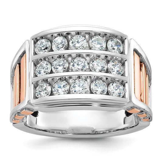 14k White/Rose Gold IBGoodman Men's Polish/Cut-Out 3-Row Ring Mtg