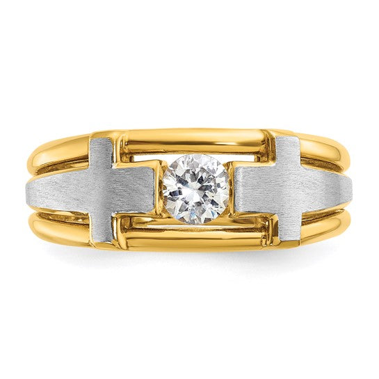 IBGoodman 14k Two-tone Men's Polished Satin and Cut-Out 1/2 Carat Lab Grown Diamond Cross Ring