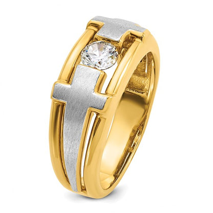 IBGoodman 14k Two-tone Men's Polished Satin and Cut-Out 1/2 Carat Lab Grown Diamond Cross Ring