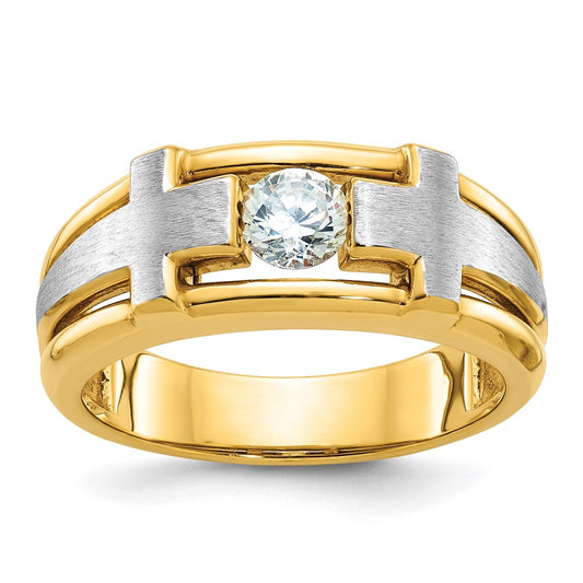 14k Two-tone IBGoodman Men's Polished Satin & Cut-Out Dia Cross Ring