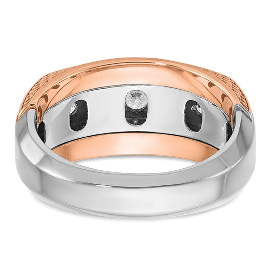 IBGoodman 14k White and Rose Gold Men's Polished and Textured 5-Stone 1 Carat AA Quality Diamond Ring