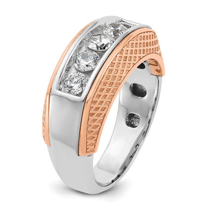 IBGoodman 14k White and Rose Gold Men's Polished and Textured 5-Stone 1 Carat AA Quality Diamond Ring