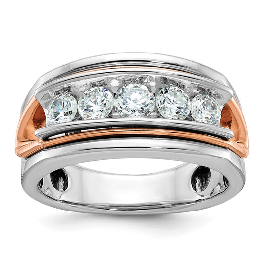 14k White/Rose Gold IBGoodman Men's Polish Cut-out 5-Stone Ring Mtg