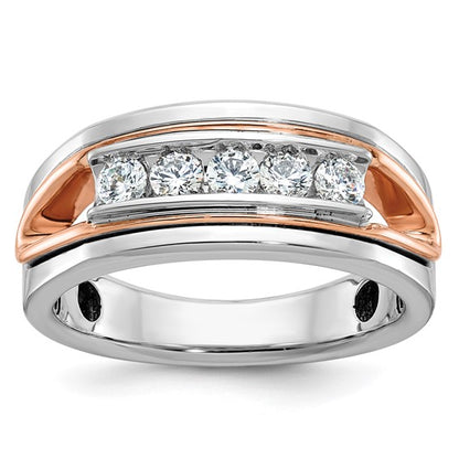 IBGoodman 14k Rose and White Gold Men's Polished Cut-Out 5-Stone 1/2 Carat AA Quality Diamond Ring