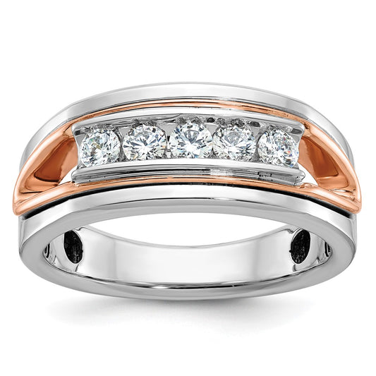14k White/Rose Gold IBGoodman Men's Polished 5-Stone Diamond Ring