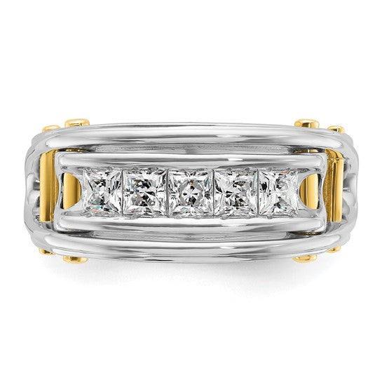 IBGoodman 14k Two-tone Men's Polished and Cut-Out 5-Stone 1 Carat AA Quality Square Diamond Ring