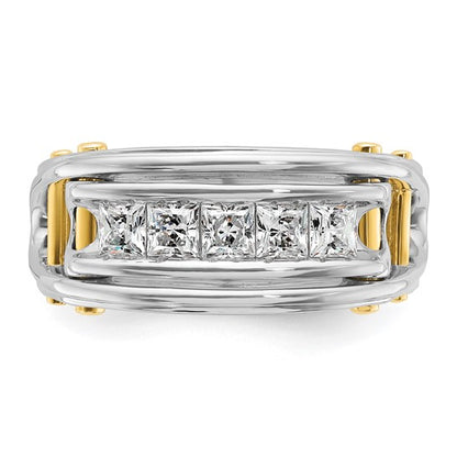 IBGoodman 14k Two-tone Men's Polished and Cut-Out 5-Stone 1 Carat AA Quality Square Diamond Ring