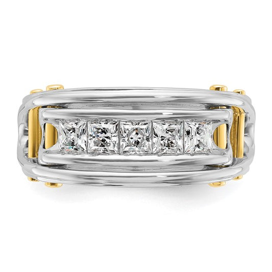 IBGoodman 14k Two-tone Men's Polished and Cut-Out 5-Stone 1 Carat AA Quality Square Diamond Ring