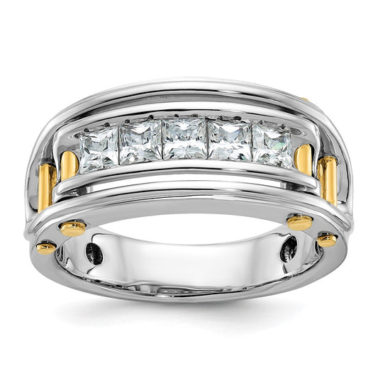 14ktt IBGoodman Men's Polished & Cut-Out Square 5-Stone Ring Mtg