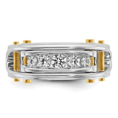 IBGoodman 14k Two-tone Men's Polished Grooved and Cut-Out 5-Stone 1/2 Carat A Quality Diamond Ring